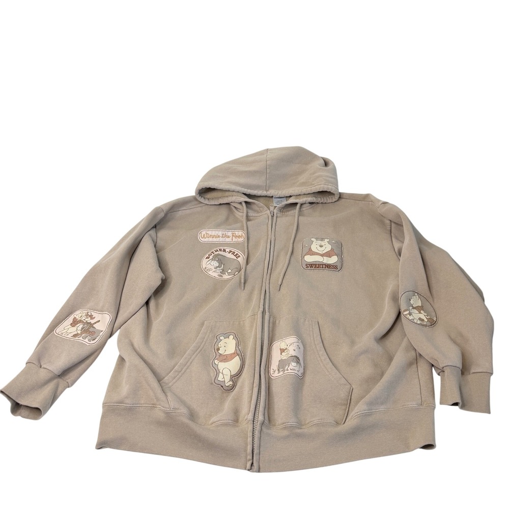 Disney Winnie The Pooh Patch Full Zip Hoodie Cream Unisex XXL